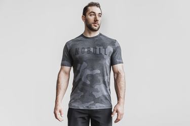 Nobull Men's T Shirts Grey Camo | Australia (CN9128)